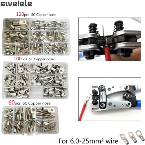 60/100/ 120PCS 6-25mm Various Tin-Plated Copper Lugs, Ring Crimp Terminals, Battery Wire Welding, Wire And Cable Connector Kit