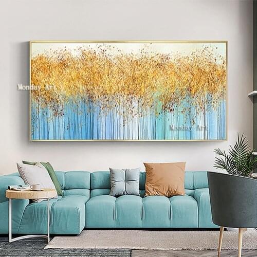 Abstract gold Flower Picture Home Decor Wall Art Hand Painted Knife Flowers Oil Painting on Canvas 100% Handmade Floral Painting