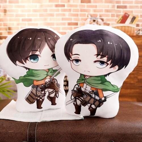 Anime Attack On Titan Peripheral Plushies Keychain Pendant Eren Mikasa Levi Double Sided Cushion Pillow Stuffed Plush Doll Toys