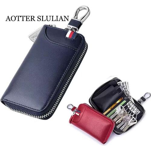 Unisex Genuine Leather KeyChain Unisex Key Bag Multifunction Organizer Wallet Card Holder Housekeeper Key Holder Keys Case Pouch