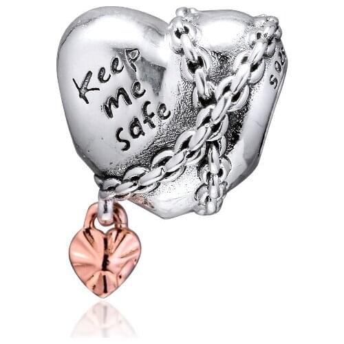 Chained Heart Charm Beads for Jewelry Making Fashion DIY Silver 925 Jewelry Beads for Charms Bracelets Women Rose Golden Jewelry