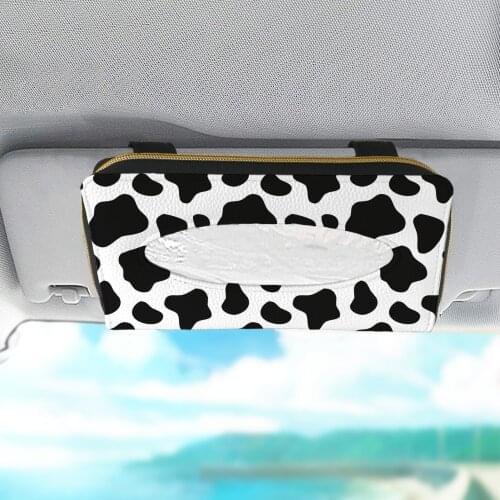Black and White Cow PU Leather Tissue Box Portable Car Sun Visor Paper Napkin Box Holder Hanging Type Universal Auto Accessories