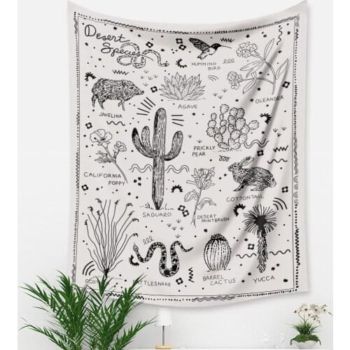 Cilected Ins Black And White Line Drawing Flower Animal Print Tapestry Bedroom Decoration Tapestry Wall Hanging Background Cloth