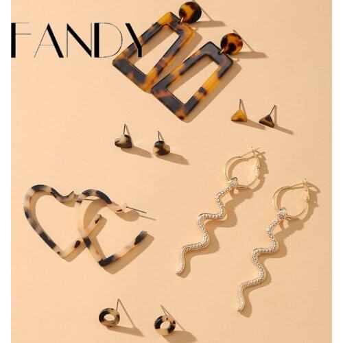 IF ME Vintage Gold Metal Snake Acrylic Earrings Set for Women Geometric Heart Round Leopard Drop Earrings Brincos Jewelry Party