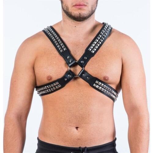 Fetish Men Leather Chest Crossed Harness Belts Adjustable Rave Gay Clothing Body Bondage BDSM Harness Lingerie for Adult Gay Sex