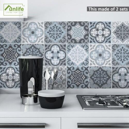 Funlife® Italy Mediterranean Blue Tile sticker Wallpaper Bathroom Peel & Stick Removable Decorative for Kitchen Backsplash DIY