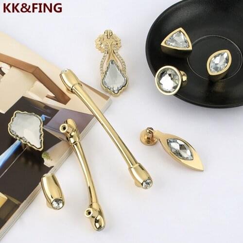 KK&FING Gold Crystal Diamond Cabinet Handles Zinc Alloy Kitchen Cabinet Pulls Drawer Knobs Furniture Crystal Knobs And Handles
