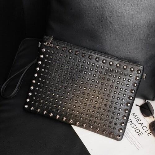 Retro rivet clutch bag women bag large-capacity envelope bag clutches leather bags women purses and handbags luxury designer sac