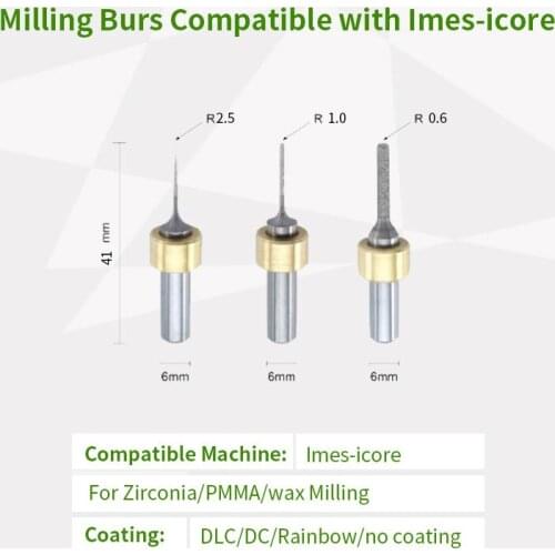 Shank 6/3mm Imes Icore Milling Burs(T21/T22/T23) for Lithium Disilicate for Dental CADCAM Systems Imes CORiTEC 250i/350i/650i
