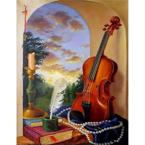 LaoJieYuan Full Square Diamond 5D DIY Diamond Painting Guitar Scenery 3D Diamond Embroidery Landscape Cross Stitch Mosaic Decor