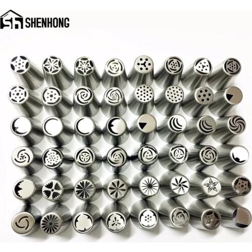 Hot 48pcs Russian Tips Icing Piping Nozzles Stainless Steel Bakeware Cake Cookies Cream Puffs Crowded Flower Pastry Tips Suit