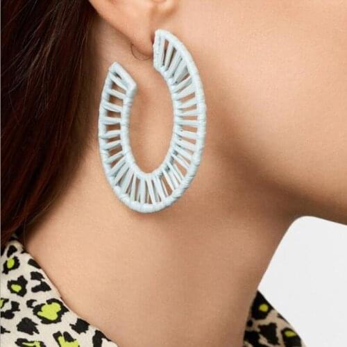 LUNA CHIAO Women Bijoux Accessories Jewelry ZA Ombre Colored Raffia Hoop Earrings for Women