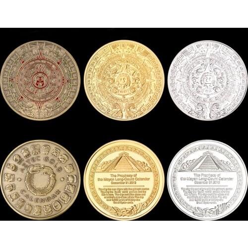 Mexico Mayan Aztec Calendar Gold Silver Bronze Plated Coins Art Prophecy Culture Souvenirs Coin Collectibles