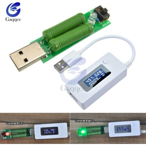LCD USB Discharge Interface Load Resistor with Switch 1A Green 2A Red LED battery capacity voltage discharge resistance tester