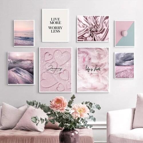 Nordic Pink Plant Flower Abstract Letter Canvas Painting for Girl Bedroom Living Room Picture Home Decoration Printing Poster