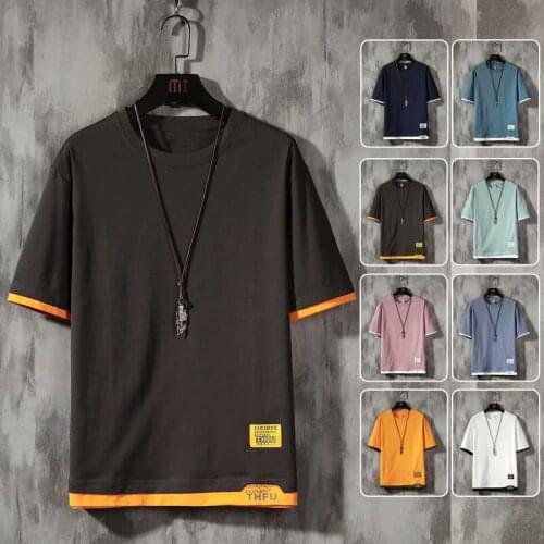 2021 New Mens T Shirts Korean Harajuku Fashion Streetwear Short Sleeve Tops Tees Men Casual Men Clothing Splicing T Shirts Men