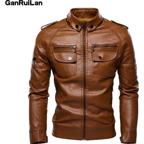 Autumn Winter Men Black Leather Jacket Motorcycle Coat Men Streetwear Fashion Fur Lined Coat Military Men Jacket Plus Size M-5XL