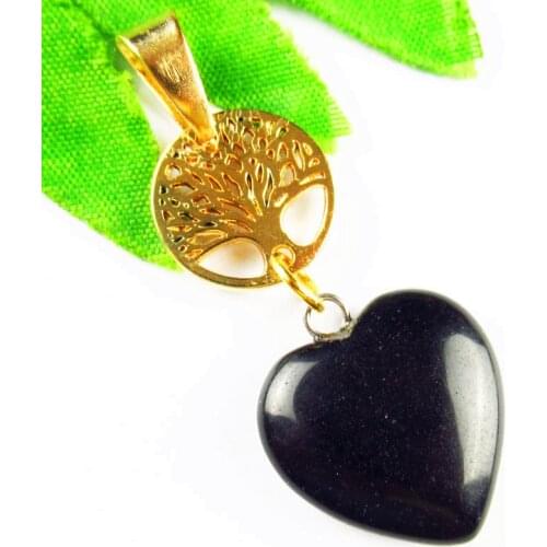 Black Agate Heart Tibetan Gold Life-tree Pendant Bead 20x20x6mm/15x1mm Length:48mm