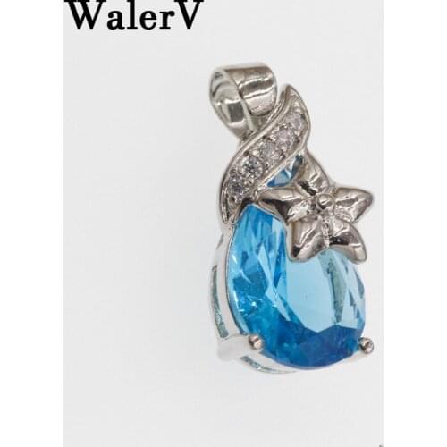 WALERV For Womens Girl Stamps Pendant Stars Shape Fashion Jewelry Droplet Charm Red Sea Blue Crystal Color Stone
