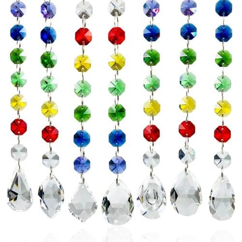 DIY Rainbow Maker Crystal Suncatcher Crystal Prisms Chandelier Crystals Colorful Octagonal Beads Pendant Hanging Chakra Bauhinia