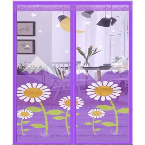 Purple Embroidery Flower Door Curtain Magnetic Automatic Close Mesh Home Bedroom Summer Anti-Mosquito Fly Bug Insect Net Decor