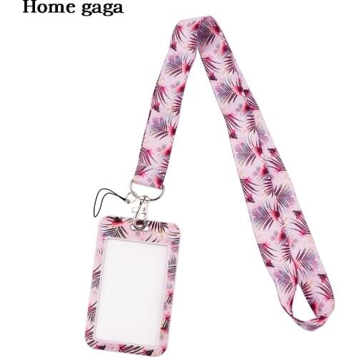DB545 Pink Leaves Lanyard Credit Card ID Holder Bag Student Women Travel Card Cover Badge Car Keychain Gifts Accessories