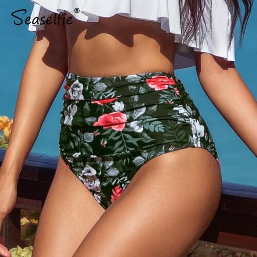 SEASELFIE Sexy Floral High waist Bikini Bottom Women Briefs Separate Bottom Female Panties 2021 Single Swim Shorts Swimsuit