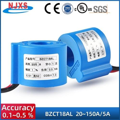 Miniature AC Current Transformer BZCT18AL-30a/5a 50a/5a 75a/5a 100a/5a 150a/5a Current Sensor Single Phase