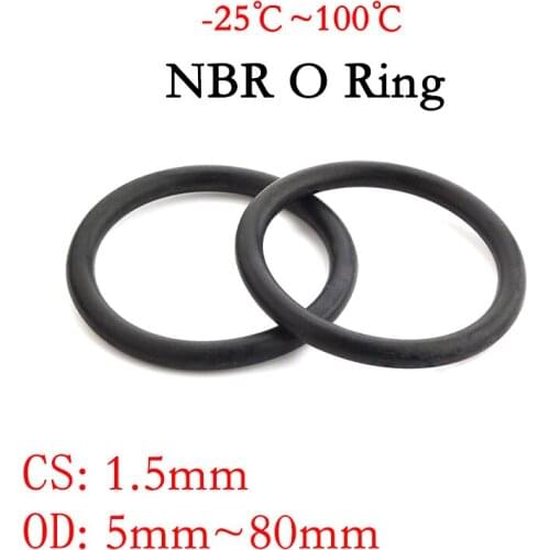 10pc NBR O Ring Seal Gasket Thickness CS 1.5mm OD 5~80mm Nitrile Butadiene Rubber Spacer Oil Resistance Washer Round Shape Black