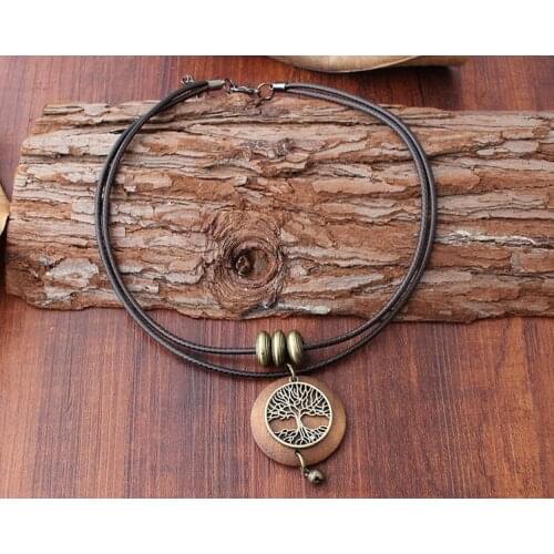 YLWHJJ 2020 Woman chokers Necklaces vintage Jewelry Tree Design Wooden pendant Wholesale Long necklace for women collarese
