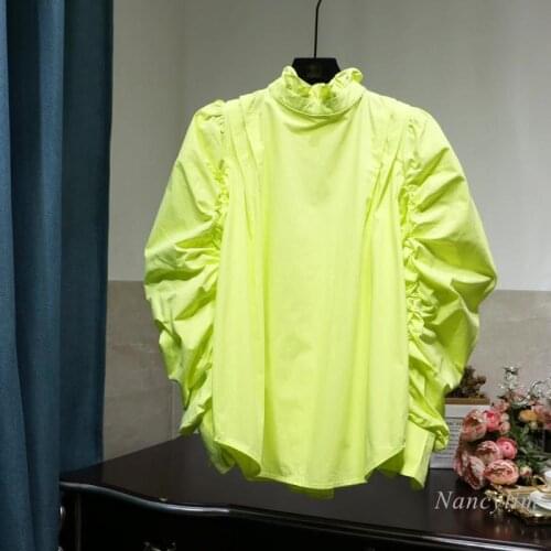 Ruffled Collar Shirt Womens Fashion Puff Long Sleeve Loose Solid Color Blouse Ladies Tops 2021 Sping Nancylim