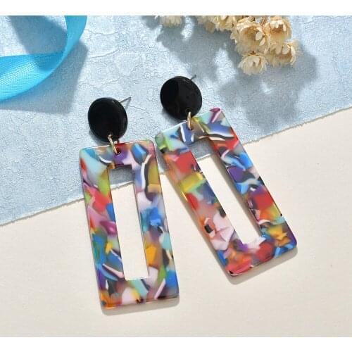 MESTILO Handmade Colorful Acrylic Dangle Earrings For Women Leopard Print Geometry Big Square Earrings Acetate Brincos Gifts New