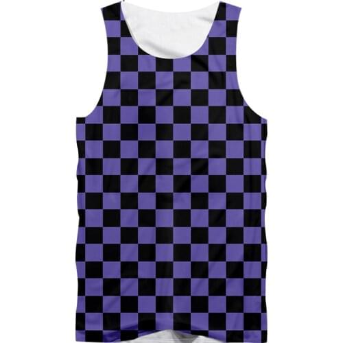 CJLM Black Purple Checkerboard Vest 3D Printing Casual Harajuku Daily Hip Hop Sleeveless Top Mens Clothing Oversized Tank Top