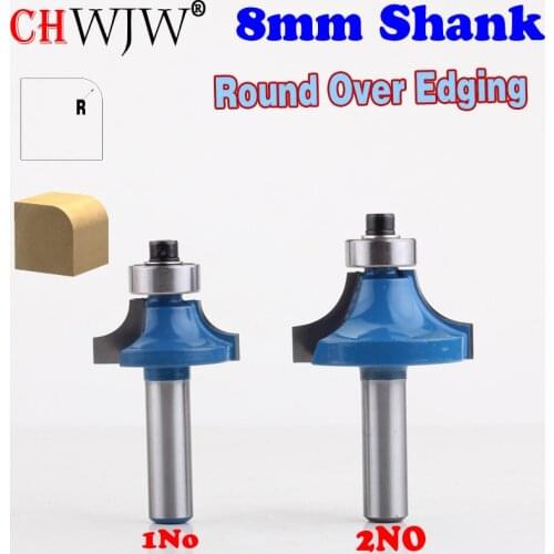 1PC 8mm Shank Round Over Edging Router Bit - 1/4",3/8" Radius Straight end mill trimmer cleaning flush trim corner round