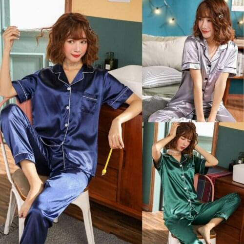 2020 Silky Satin Pajamas for Women Summer Pyjamas Short Tops Pants Smooth Soft Nightwear Sleepwear Home Suit Plus Size 2xl 3xl