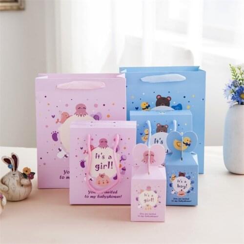 25pcs Baby Shower Cartoon Baby Birth Gift Bag Paper Dragee Baptism Gift Boxes Children Birthday Party Favors and Gifts Packaging