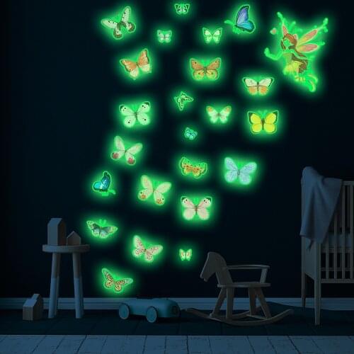3D colored luminous butterfly sticker bedroom kids room DIY fluorescent Decals for home decoration glow in the dark wall sticker