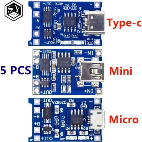 5PCS 18650 1A Lipo Battery Charging Board Charger Module lithium battery DIY MICRO Port Mike USB New Arrival TP4056 MINI USB
