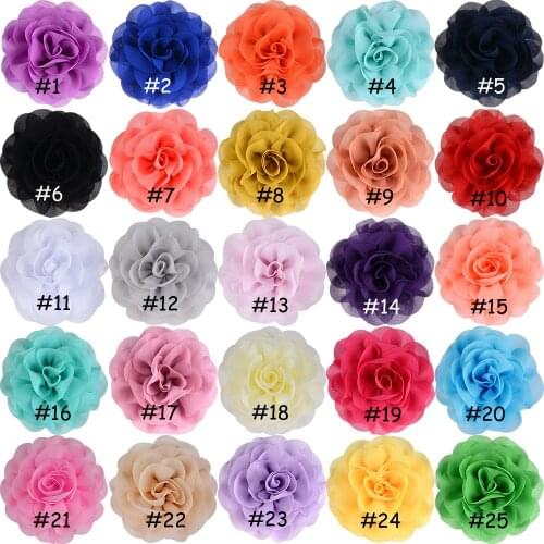 50 Pcs/Lot, 3.15” Soft Chiffon Rosette Flowers For Girls Headwear DIY Hair Accessories