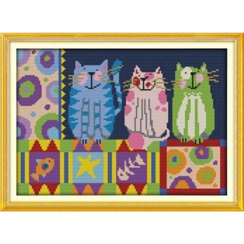 Abstract Painting Cats Counted Cross Stitch 11 14CT DMC COLOR Cross Stitch DIY Kit Embroidery for Home Decor Needlework plus