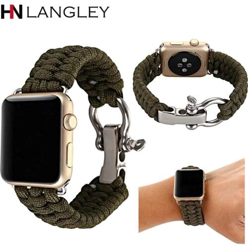 Army Green Unique Weave Nylon Rope Watch Strap Outdoor Survival Military Sports Band for Apple Watch Bands 38/42 Series 1 2 3