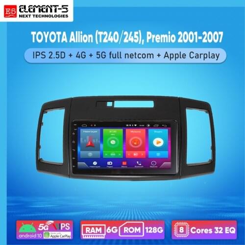 ELEMENT-5 7" 6G+128G Android 10 4G 5G WIFI RDS DSP Car Radio For TOYOTA Allion (T240/245), Premio 2001-2007, Navigation GPS HIFI