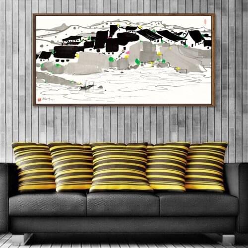 Large size Printing Oil Painting Wu Guanzhong Landscape art Wall painting Abstract Art Picture For Living Room painting