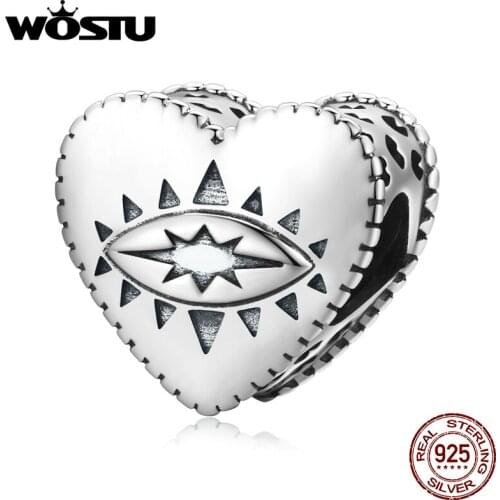WOSTU 2021 925 Sterling Silver Vintage Demon Devil Eye Love Heart Pendant Charm Beads Fit Original Bracelet DIY Jewelry CQC1987