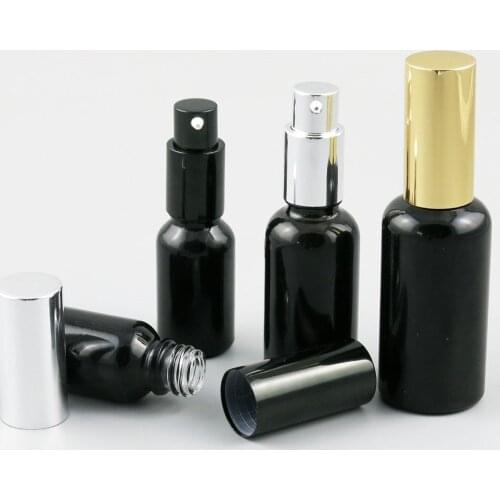 20 X Pump Emulsion Cosmetic Bottles Lotion Cream Containers Empty Shiny Black Glass Pump Spray bottle Vial 10ml 20ml 30ml 50ml
