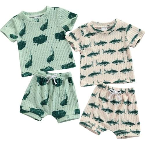 Summer Infant Baby Boys Clothing Set Girls Cartoon Animal Print Short Sleeve T-shirts+Shorts Casual Outfits Set