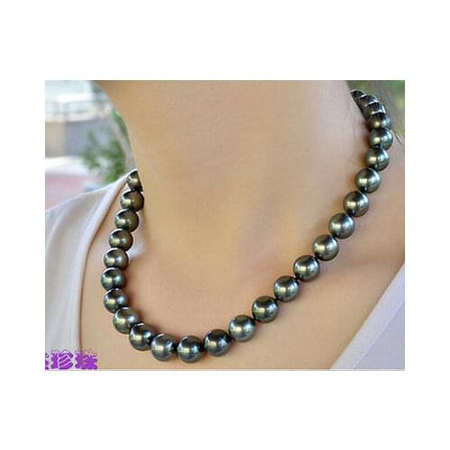 HOT## Wholesale FREE SHIPPING PERFECT REAL AAA+ 11-12 MM SOUTH SEA TAHITIAN BLACK PEARL NECKLACE 18"14K