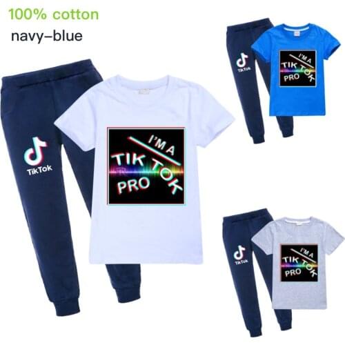 TIK TOK girls cotton Childrens Clothing T-shirt baby boys girls short-sleeved summer tops pants sport sets