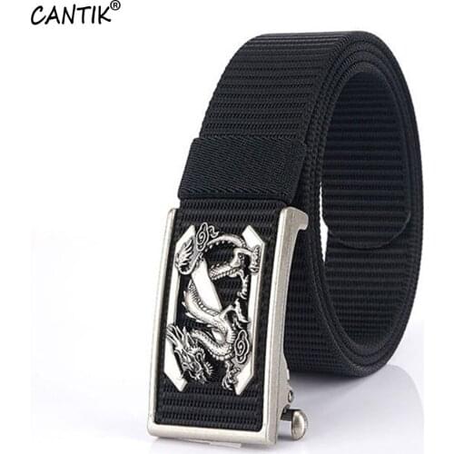 CANTIK Quality Nylon & Canvas Belts for Men Clothing Accessories Unique Design Chinese Dragon Automatic Buckle Metal CBCA308