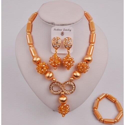 Latest Champagne Gold AB African Costume Jewelry Set for Nigerian Wedding SZQ-08